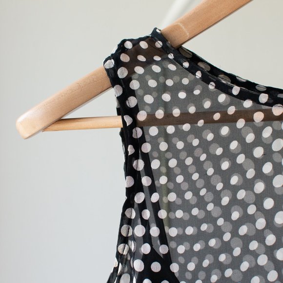 Silk peplum sleeveless black and white polka dot top size medium - Picture 3 of 15
